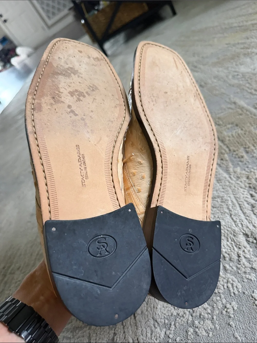 Stacy Adams Beige Ostrich & Croc-Embossed Leather Oxfords size 10.5 in EUC